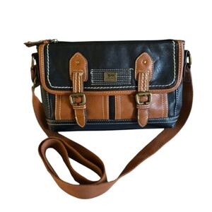 B.O.C. BORN Bag Black & Brown Faux Leather Buckle Flap Crossbody Shoulder Purse